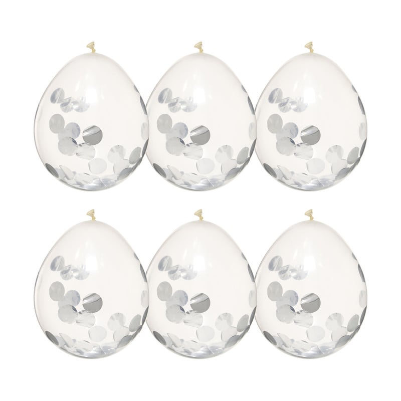 Confetti ballon - zilverkleurig - set van 6