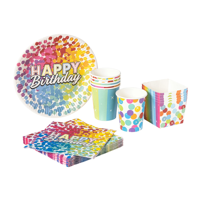 Papieren borden regenboog - set van 6 - ø23 cm