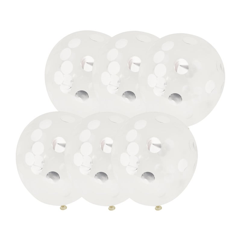 Confettiballon - zilverkleurig - 6 stuks
