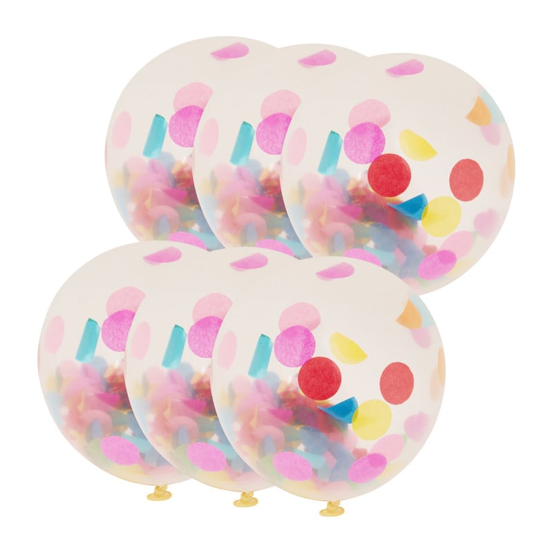 Confettiballon - transparant - 6 stuks