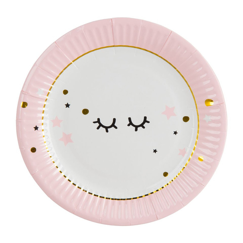 Bord wink - 18 cm - roze - set van 8