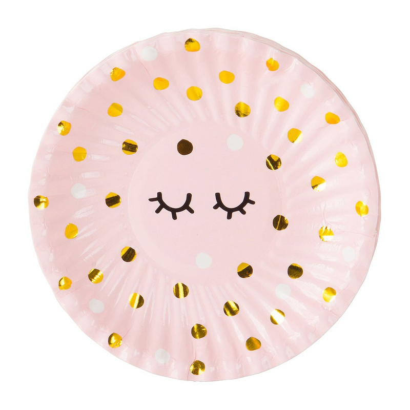Bord wink - 10 cm - roze - set van 8