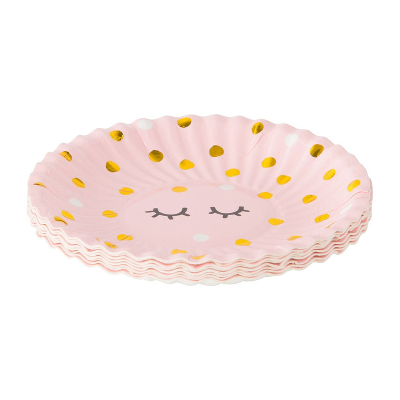 Bord wink - 10 cm - roze - set van 8