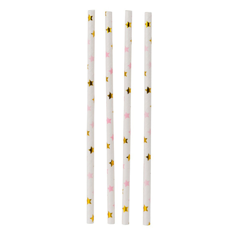 Rietjes met sterren - roze - set van 24