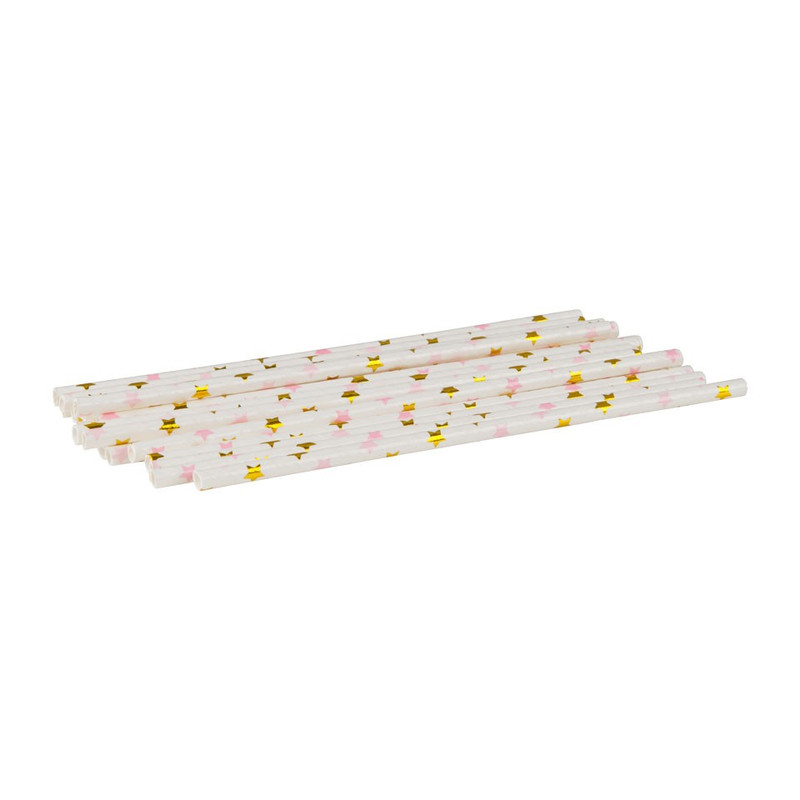 Rietjes met sterren - roze - set van 24