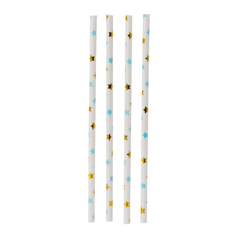 Rietjes met sterren - blauw - set van 24