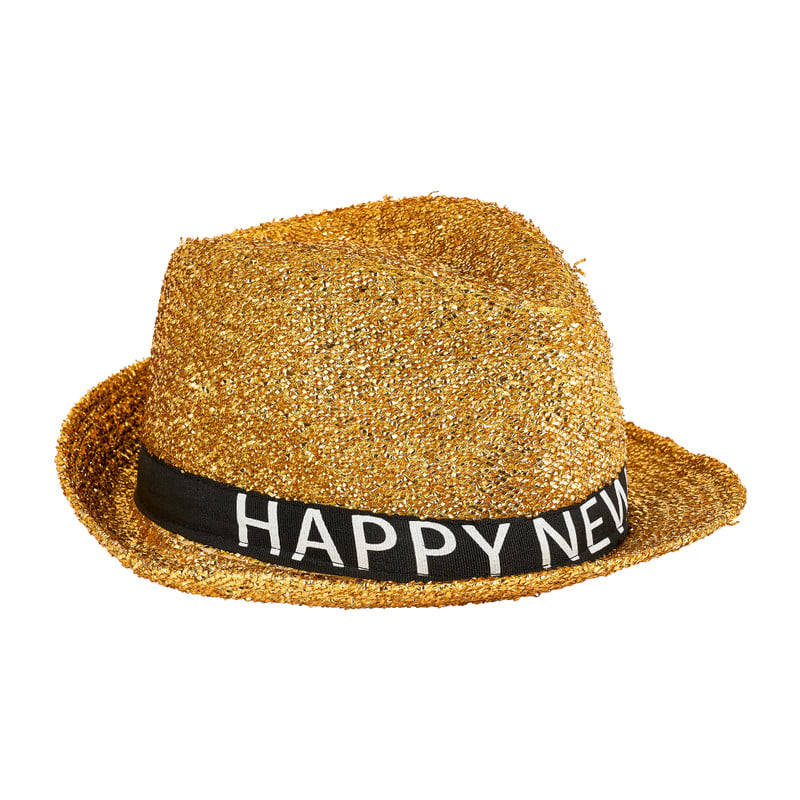 Hoed happy new year - goud - maat 60