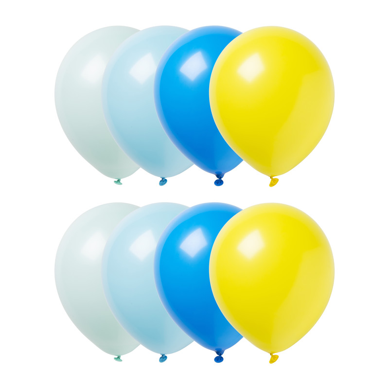 Ballonnen kleuren mix - groen/geel/blauw/lichtblauw - set van 8