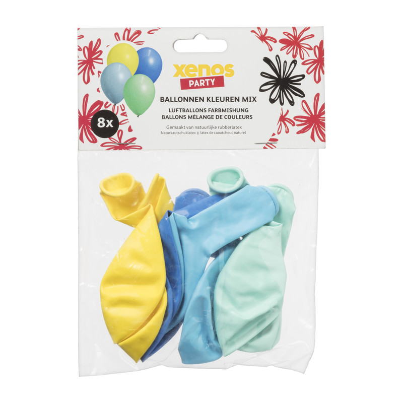 Ballonnen kleuren mix - groen/geel/blauw/lichtblauw - set van 8