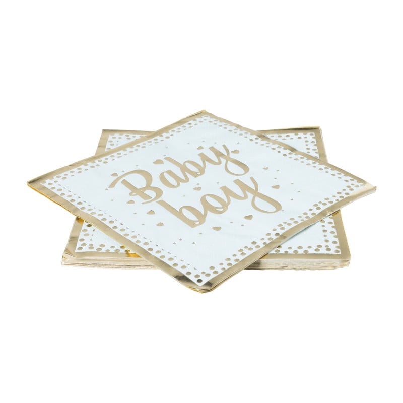 Servetten baby boy - blauw/goudkleurig - set van 8
