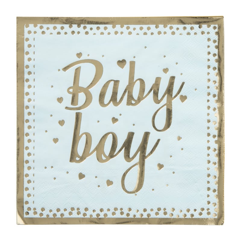 Servetten baby boy - blauw/goudkleurig - set van 8
