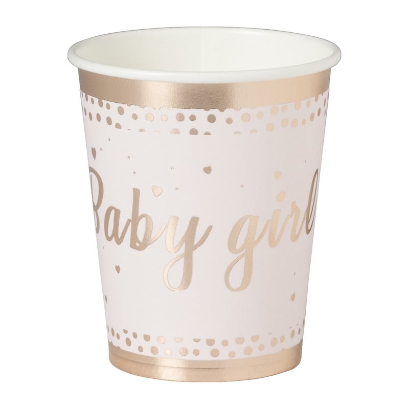 Bekers baby girl - papier - roze/goud - set van 8