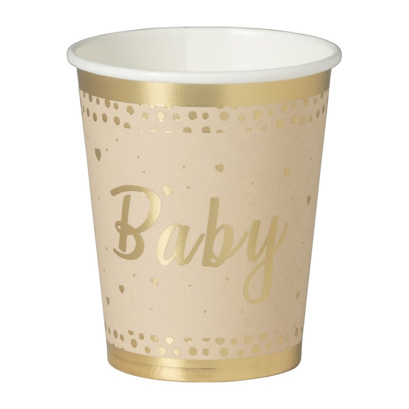 Bekers baby - papier - bruin/goud - set van 8