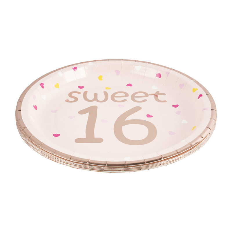 Bordjes sweet 16 - roze - set van 8