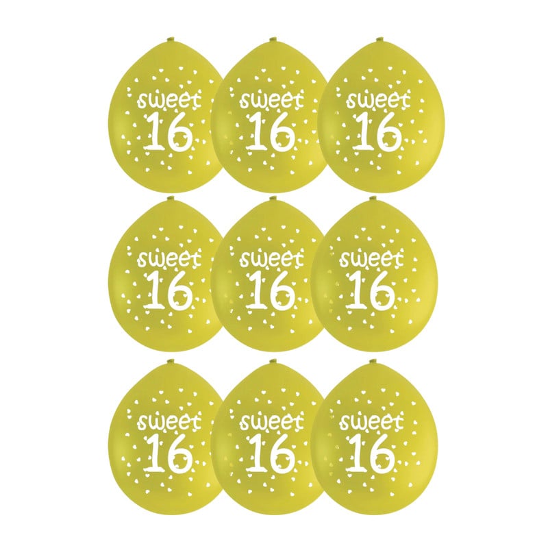 Ballon 16 jaar - diverse kleuren - set van 9