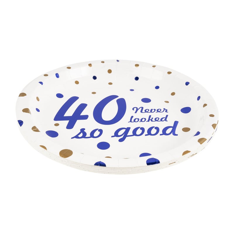 Bordjes 40 never looked so good - wit/blauw - set van 8