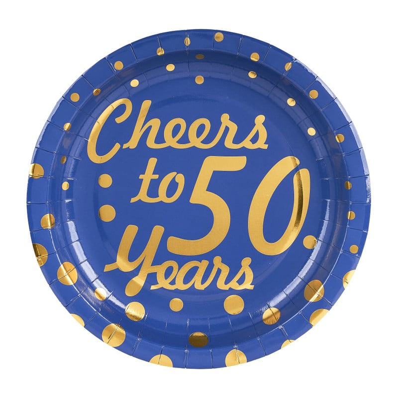 Bordjes Cheers to 50 Years - blauw/goud - set van 8