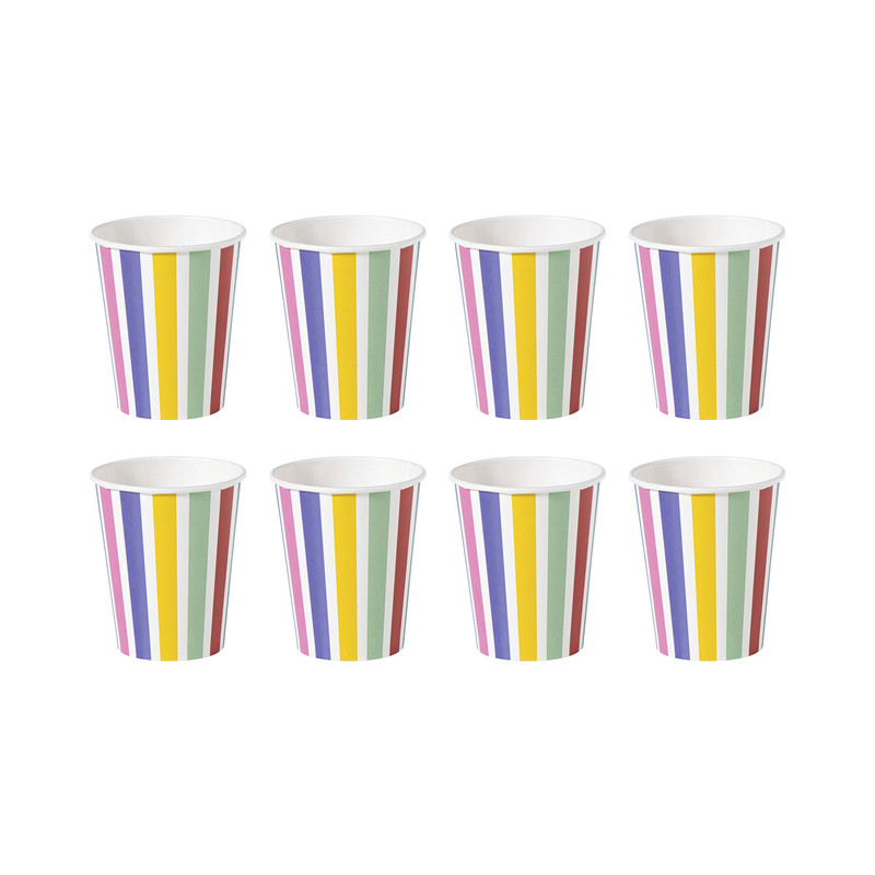 Bekers gestreept - 250 ml - set van 8