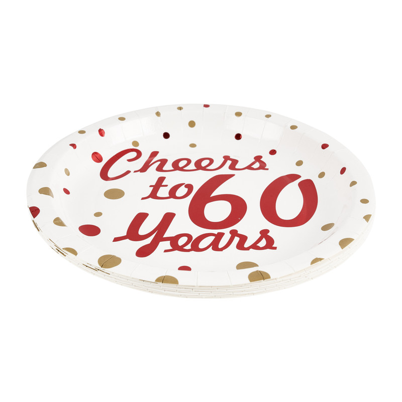Bordjes Cheers to 60 Years - wit/rood - set van 8