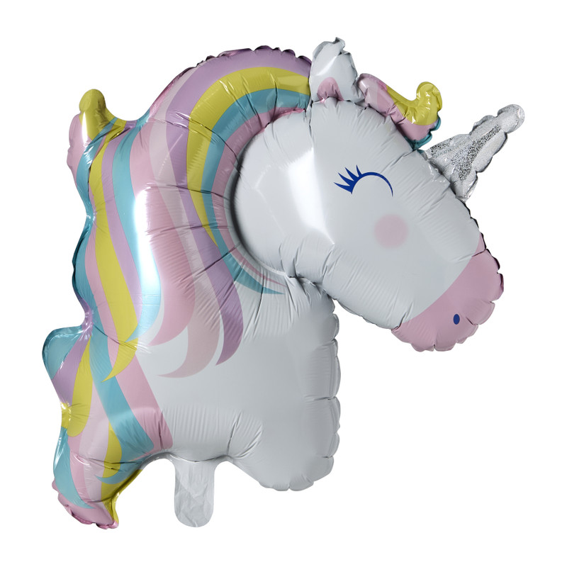 Folieballon unicorn XL - wit/roze - 65 cm