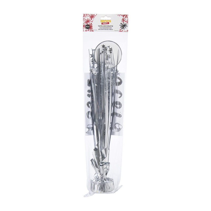 Tafeldecoratie happy birthday - zilverkleurig - 42 cm