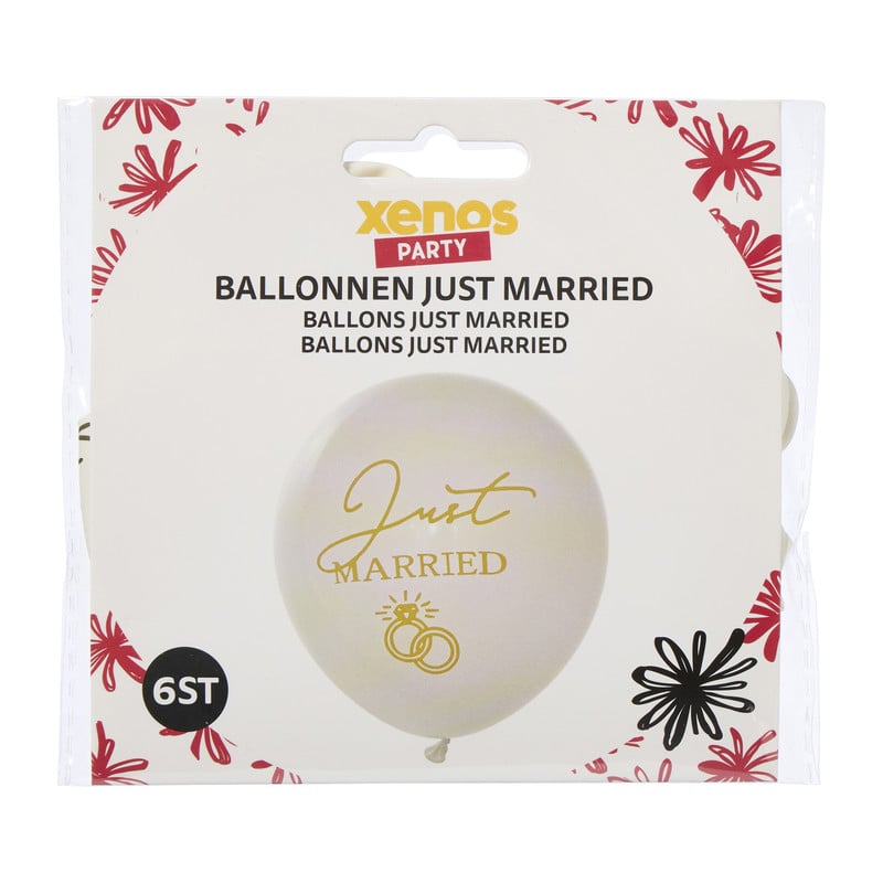 Ballonnen just married - wit/goudkleurig - set van 6