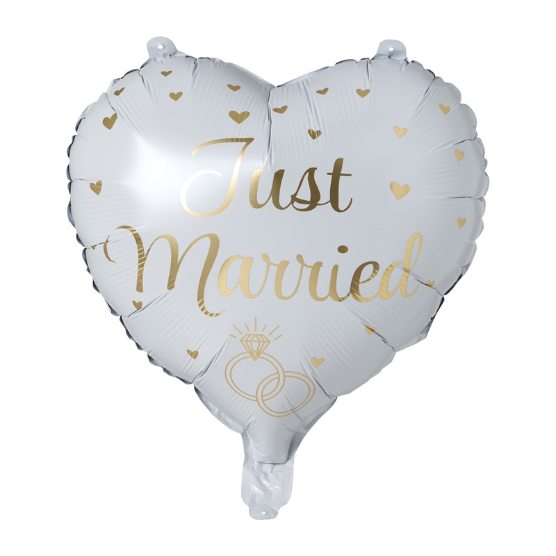 Folieballon just married hartje - wit/goudkleurig - 35 cm
