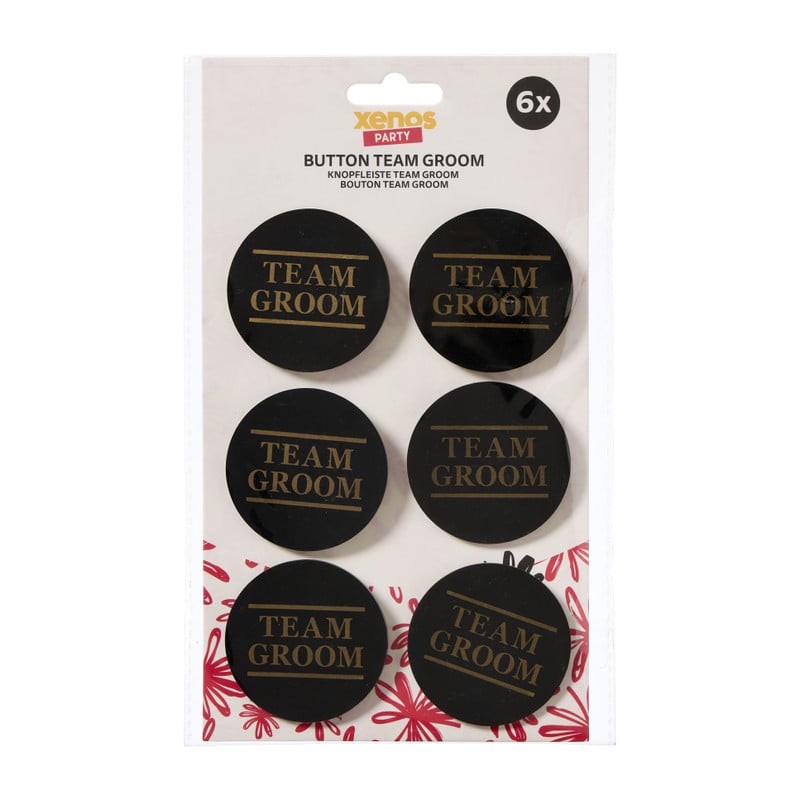 Team groom buttons - zwart/goudkleurig - set van 6