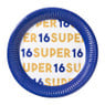 Papieren bordjes 16 jaar - blauw - set van 8
