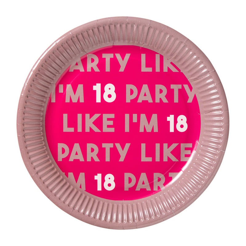 Papieren bordjes 18 jaar - roze - set van 8
