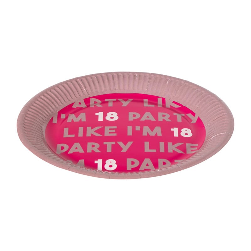 Papieren bordjes 18 jaar - roze - set van 8