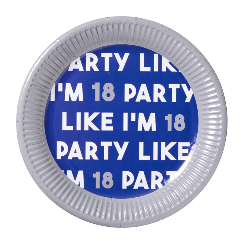 Papieren bordjes 18 jaar - blauw - set van 8