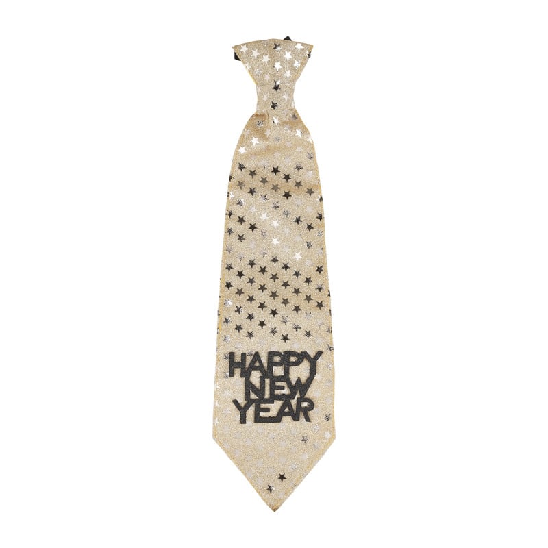 Stropdas Happy New Year - goud met stippen