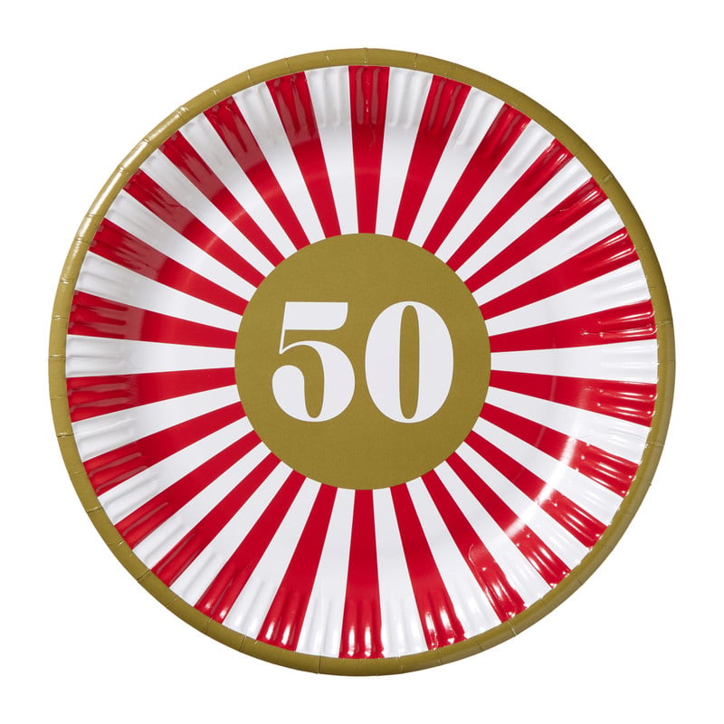 Papieren bordjes 50 jaar - rood - set van 8