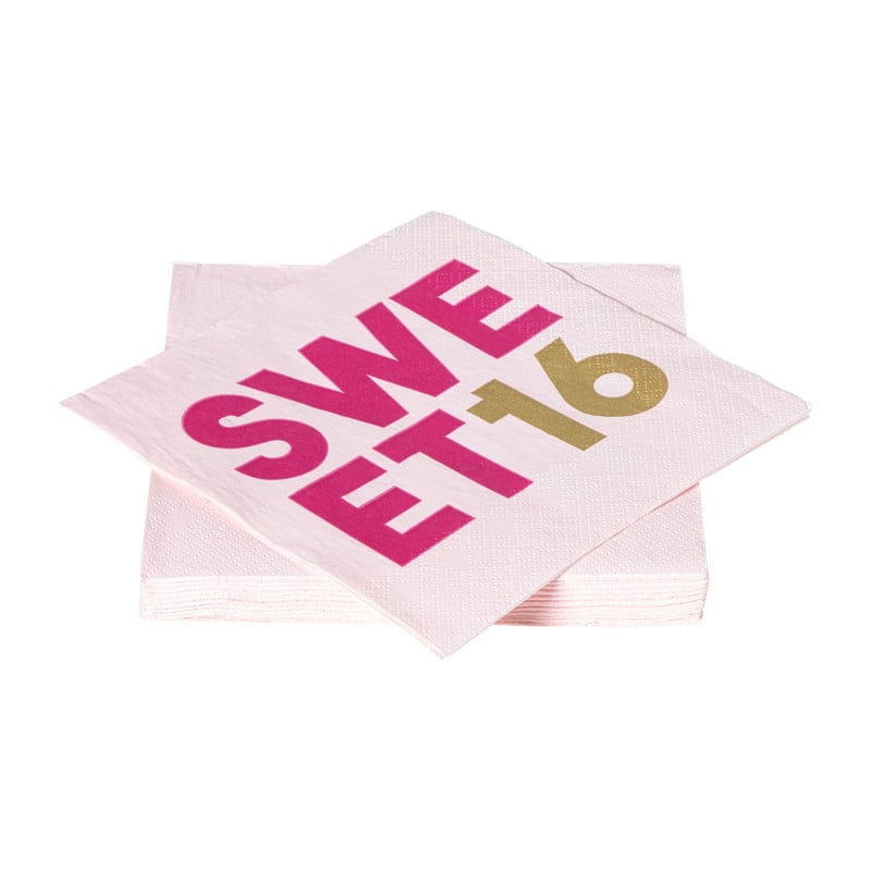 Servetten 16 jaar - roze - set van 20
