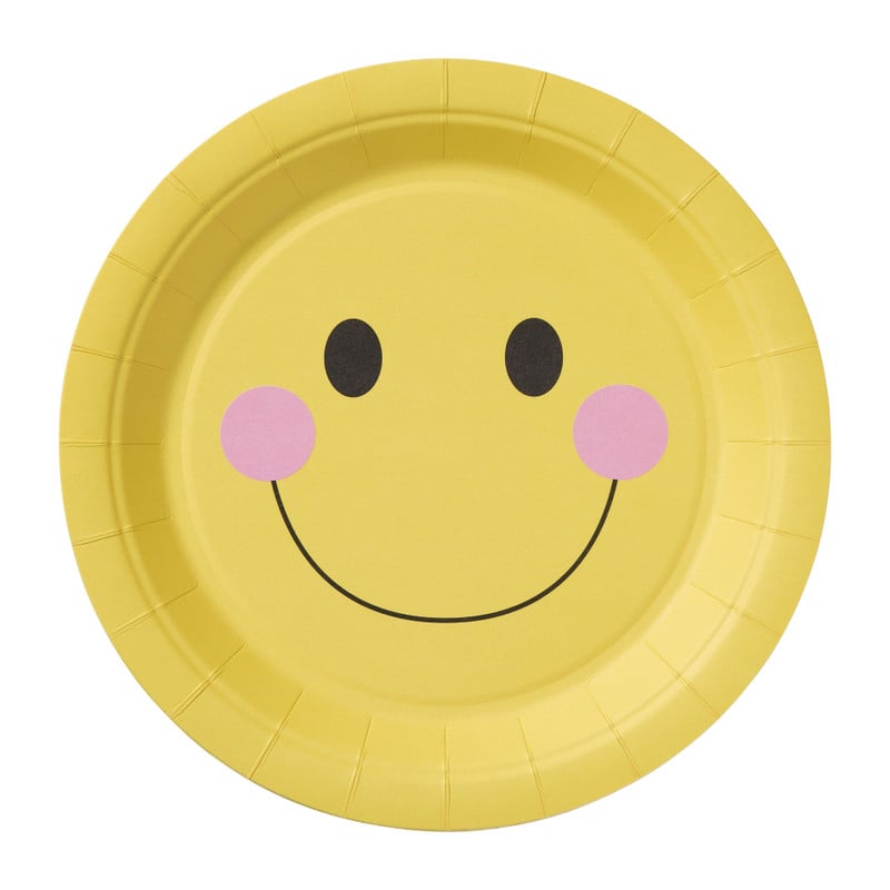 Papieren bord smiley - geel - set van 8