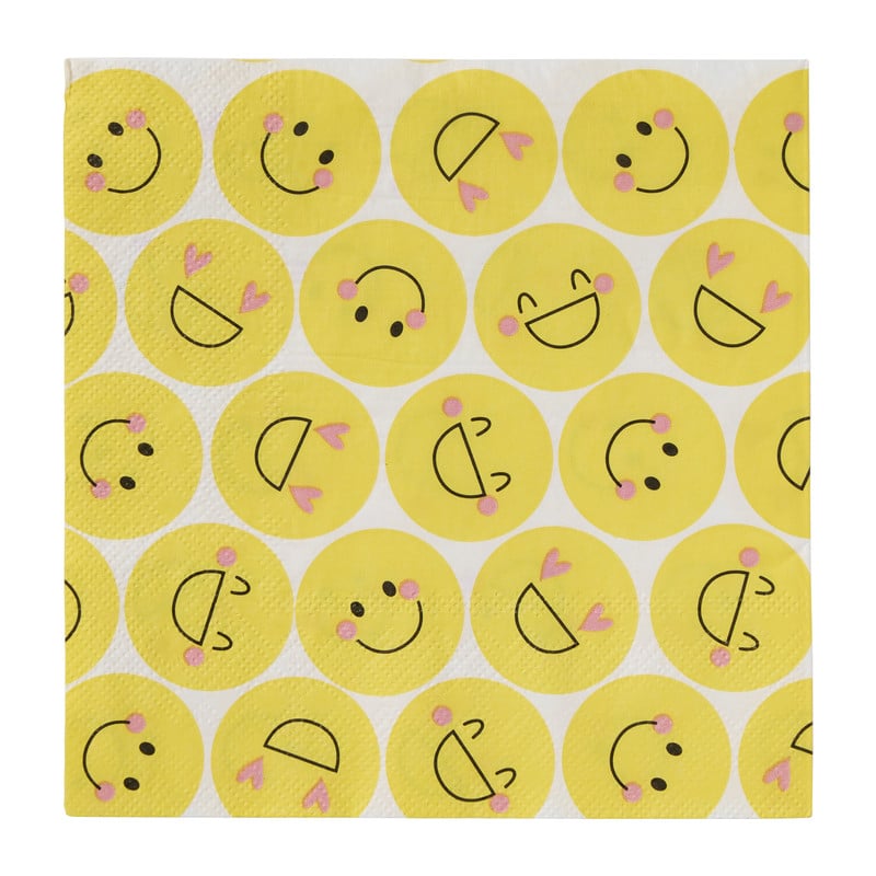 Papieren servetten smiley - geel - set van 20