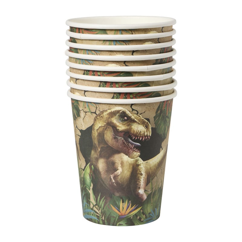 Papieren bekers dino - multikleur - set van 8