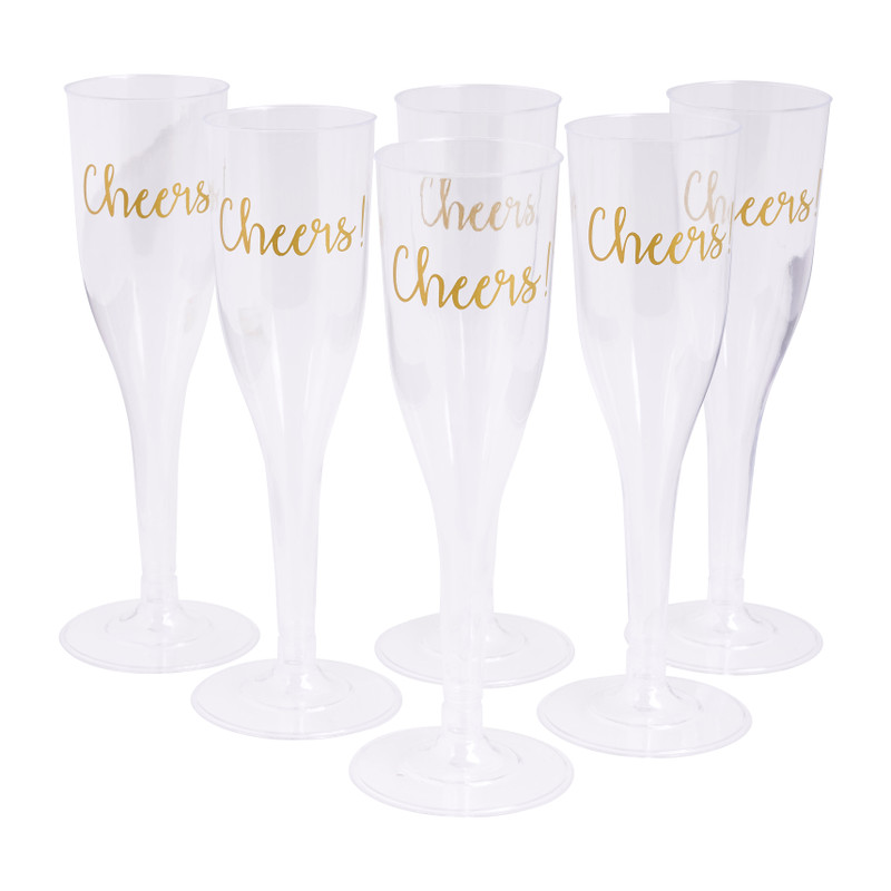 Plastic champagneglazen - cheers - set van 6