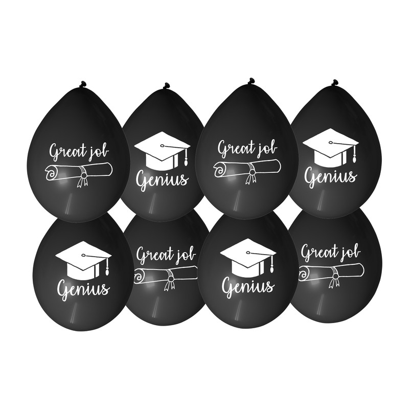Ballonnen geslaagd - zwart - set van 8