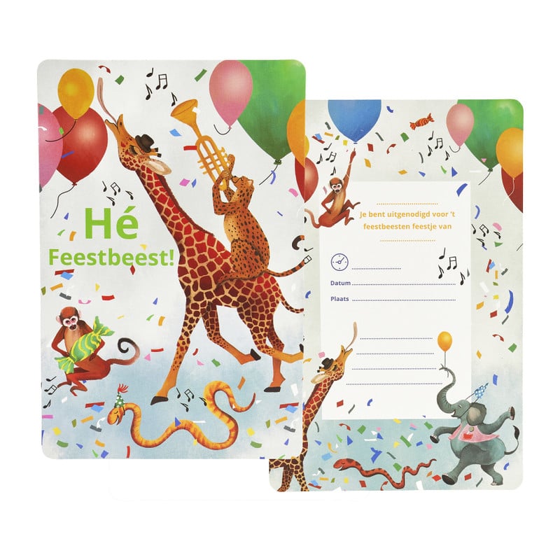 Uitnodigingen feestbeest - set van 8