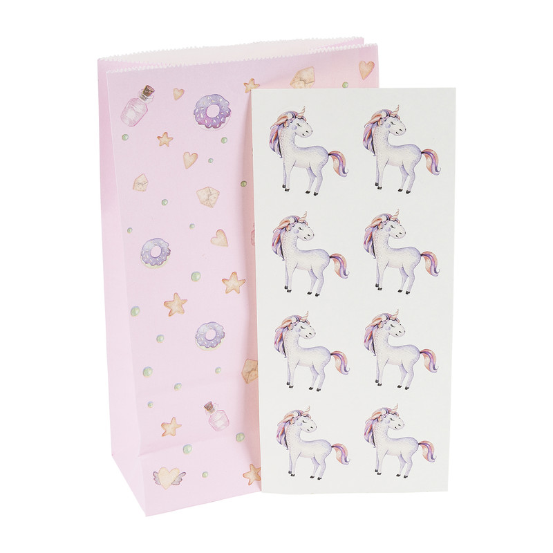 Snoepzakje met sluitsticker - unicorn - 8 stuks