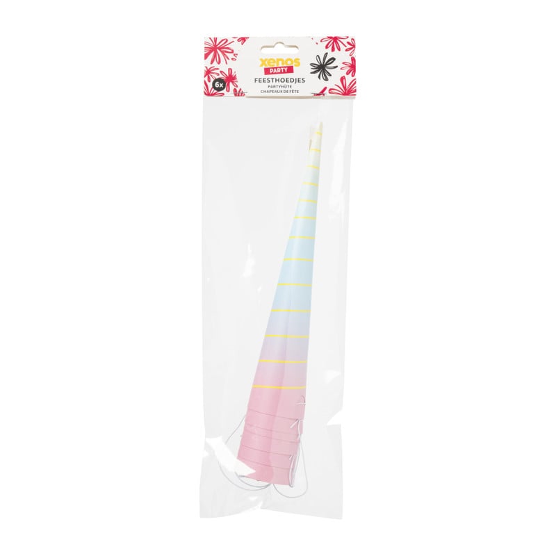 Hoedjes unicorn - roze/blauw - 6 stuks