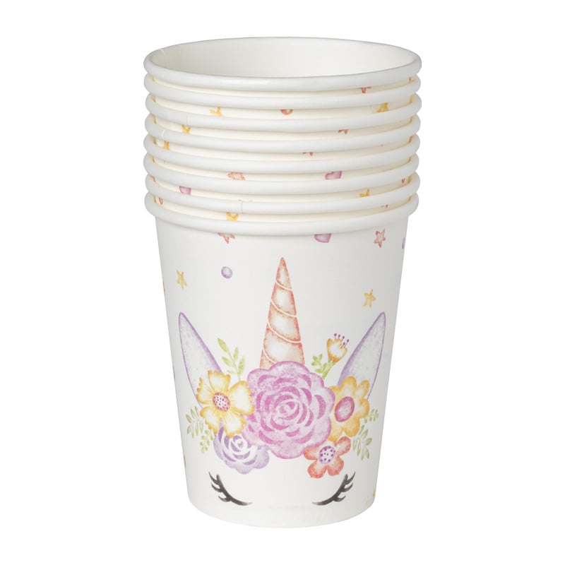 Bekers unicorn - papier - set van 8