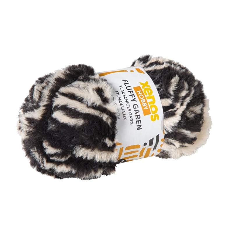 Garen fluffy - zwart/beige - 100 gram - 60 meter
