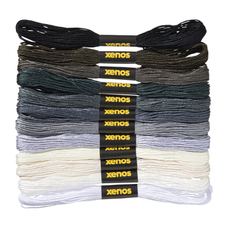 Borduurgaren set - wit/grijs/zwart - set van 12