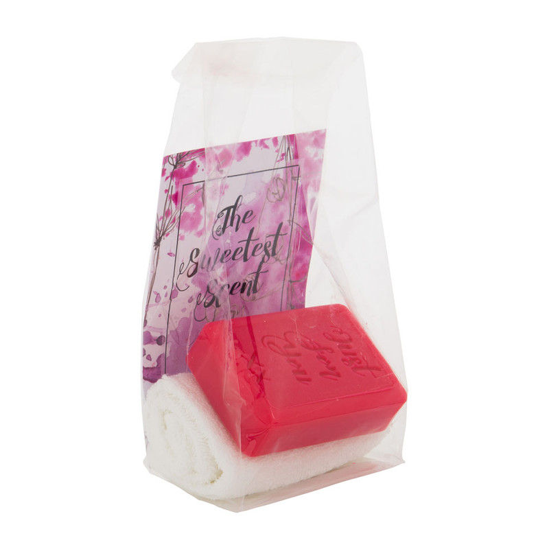 Giftset - gastendoekje en zeep - rozengeur