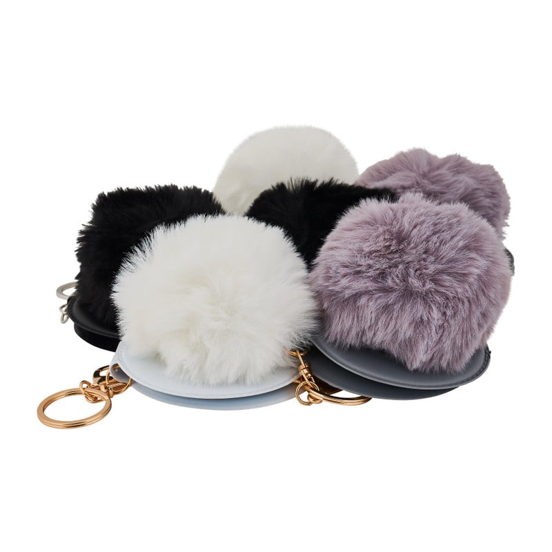 Pompom sleutelhanger met spiegel - diverse varianten