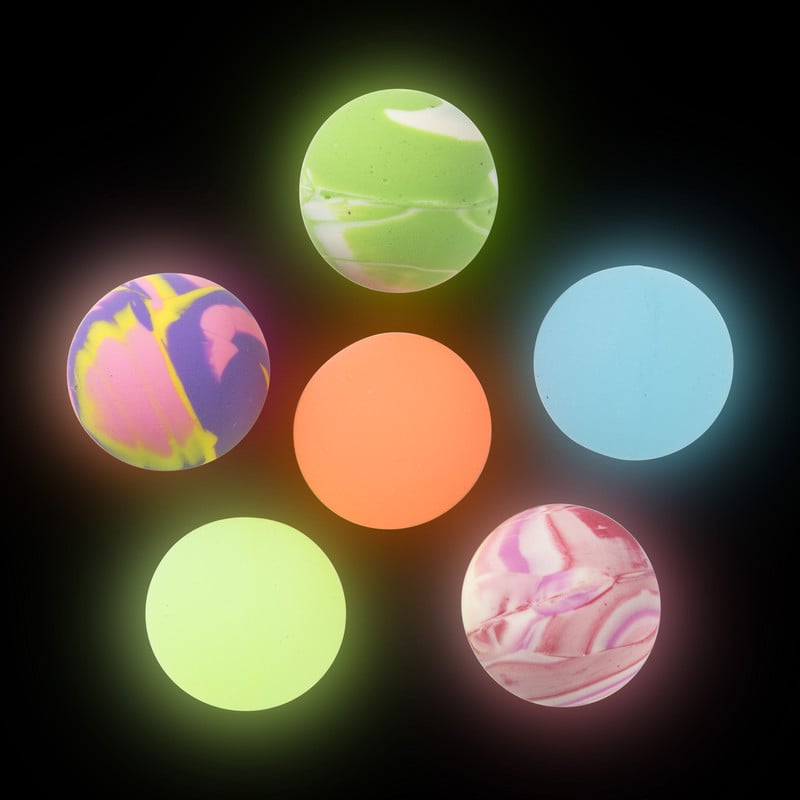 Glow in the dark stuiterbal - set van 6 - diverse varianten