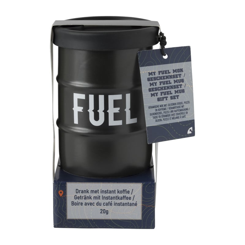 Mok fuel met koffie en puzzel